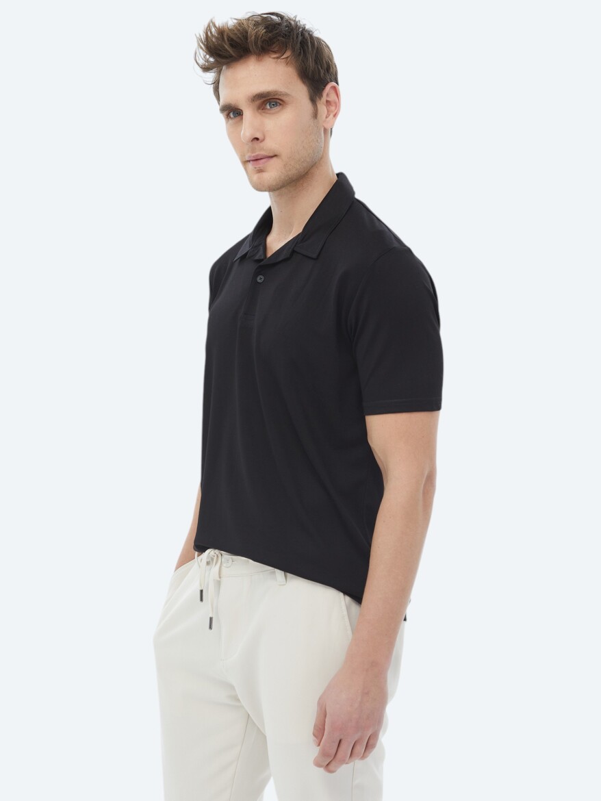Black Plain Cuban Collar T-Shirt - 3