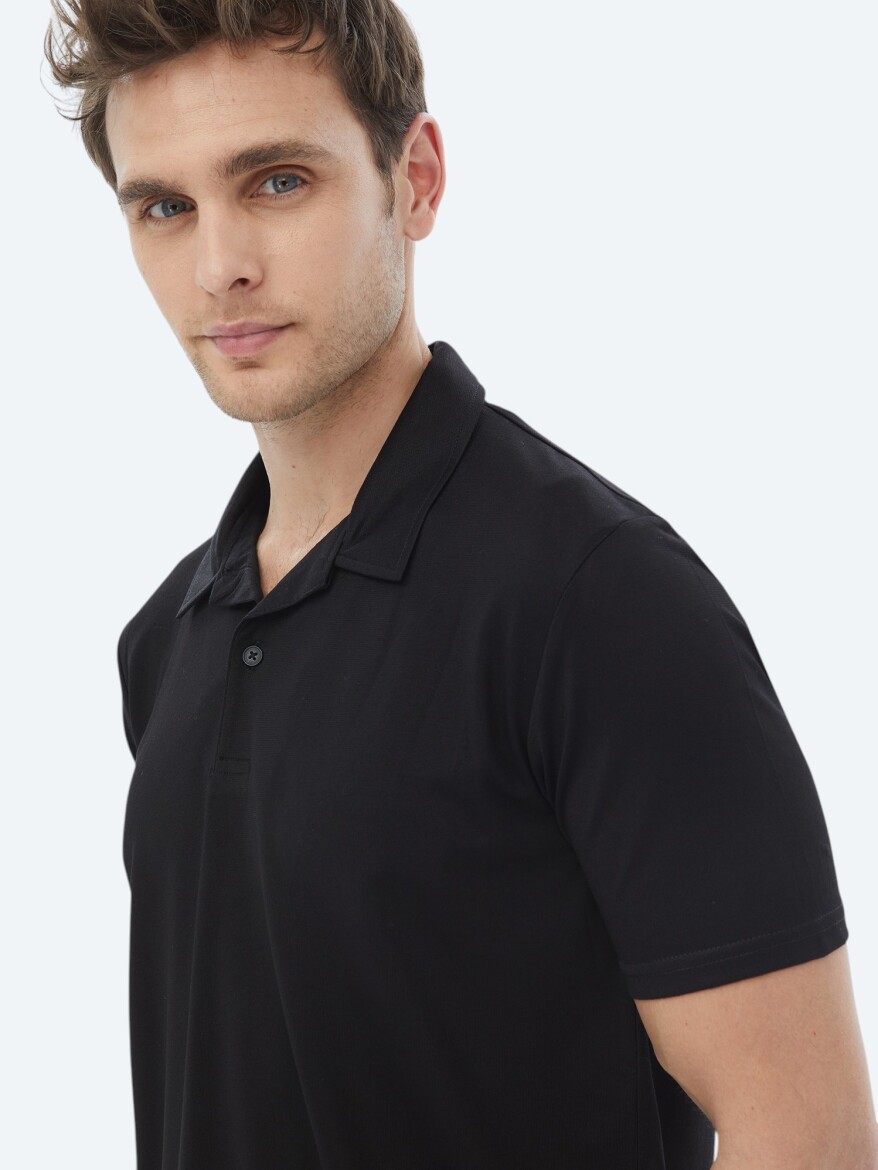 Black Plain Cuban Collar T-Shirt - 4