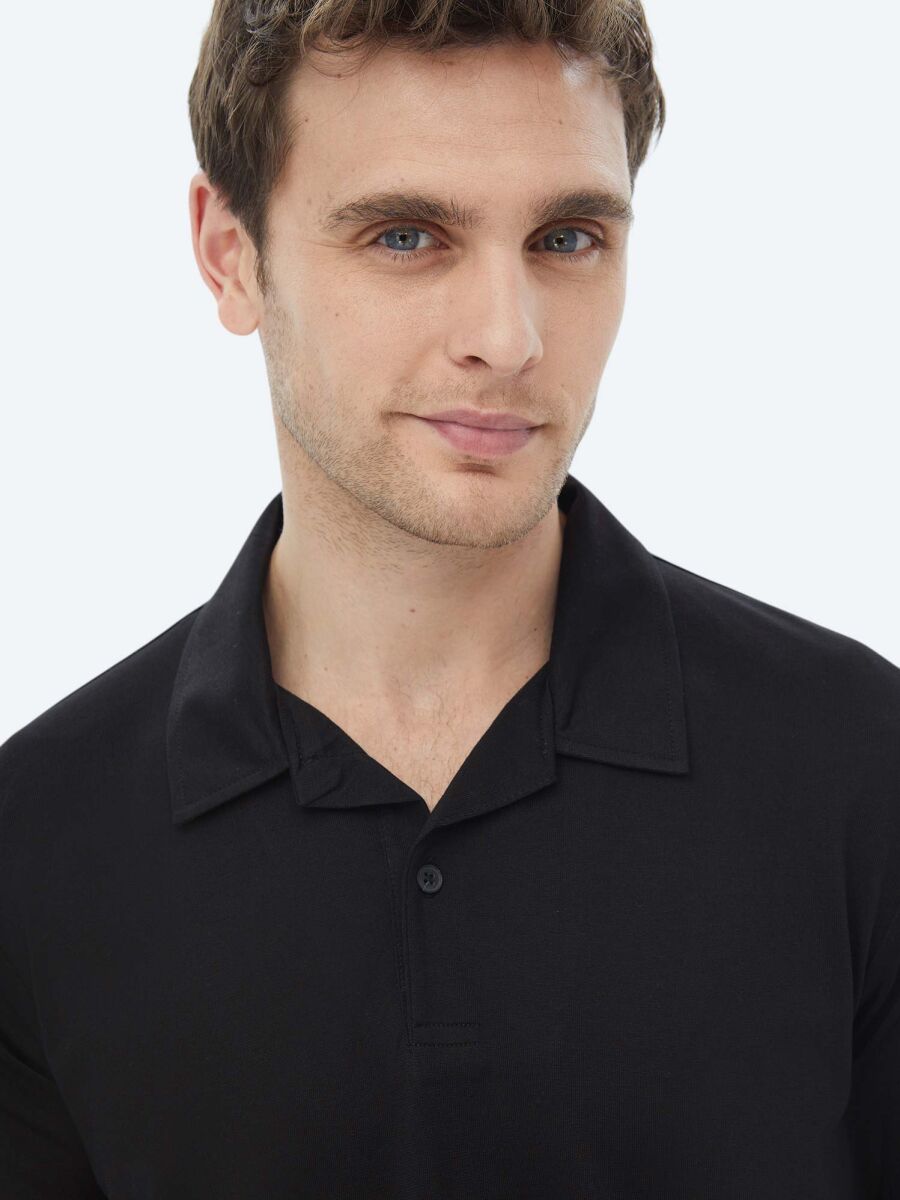 Black Plain Cuban Collar T-Shirt - 8