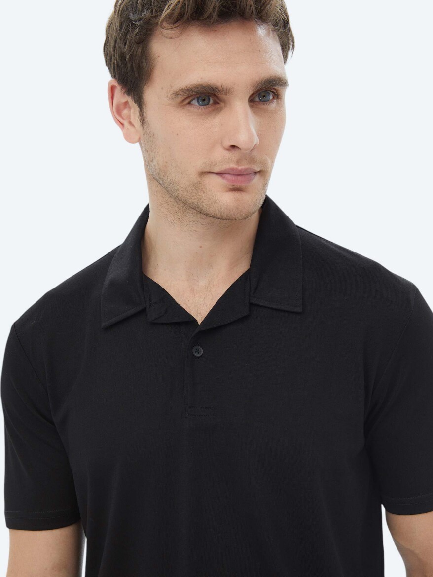 Black Plain Cuban Collar T-Shirt - 9