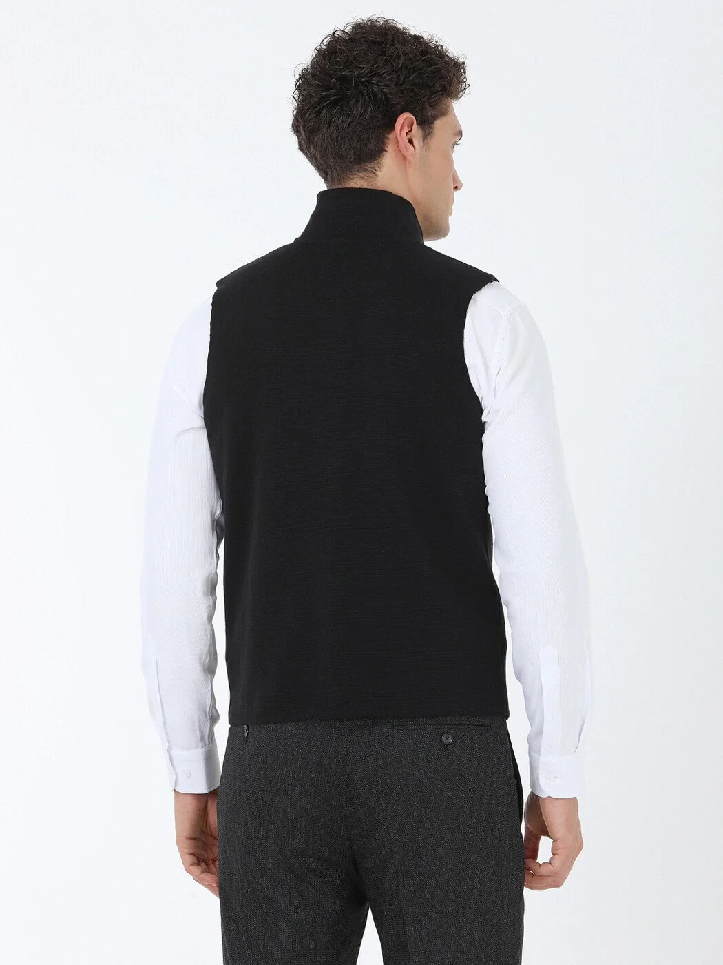 Black Plain Knitting Knit Vest 