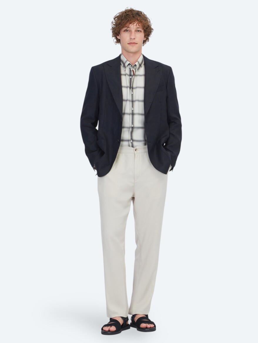 Black Plain Modern Fit 100% Linen Jacket - 2