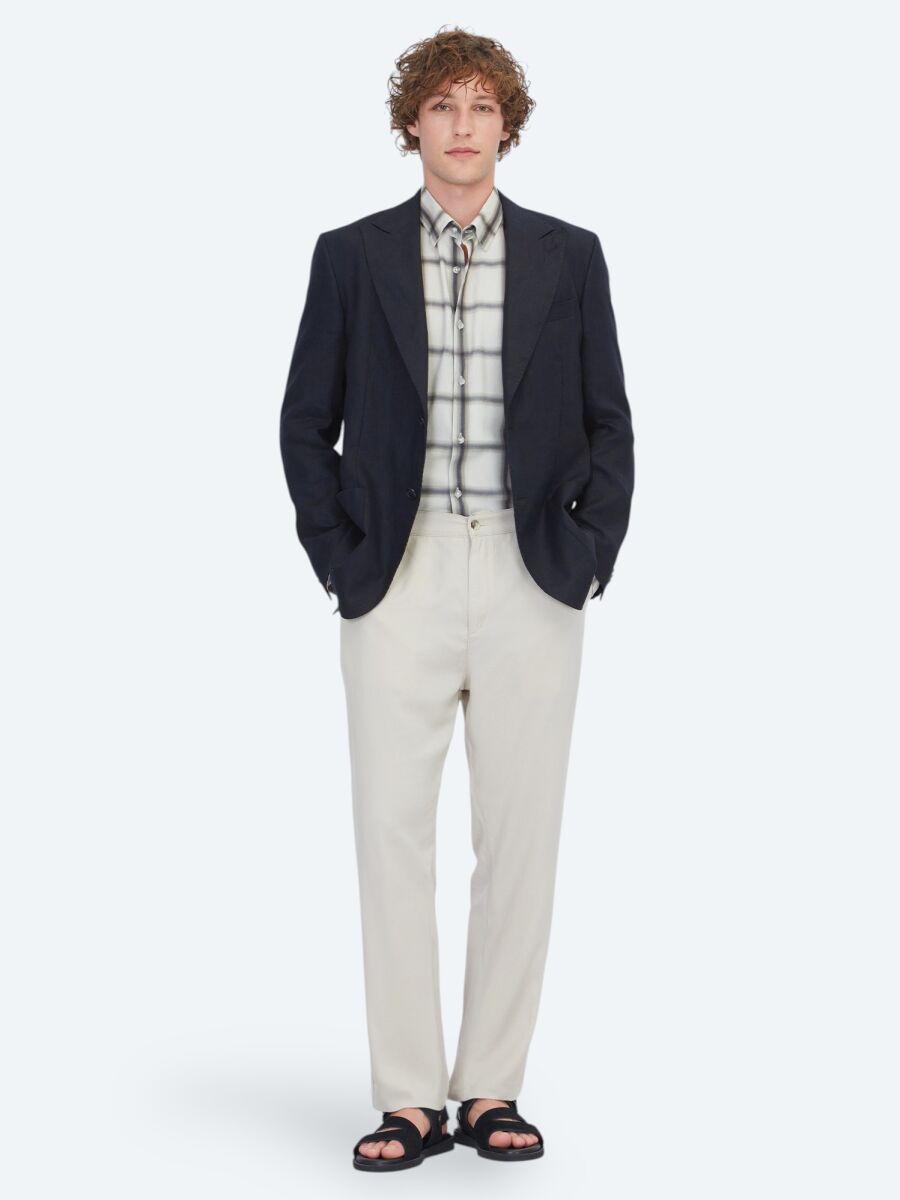 Black Plain Modern Fit 100% Linen Jacket - 2