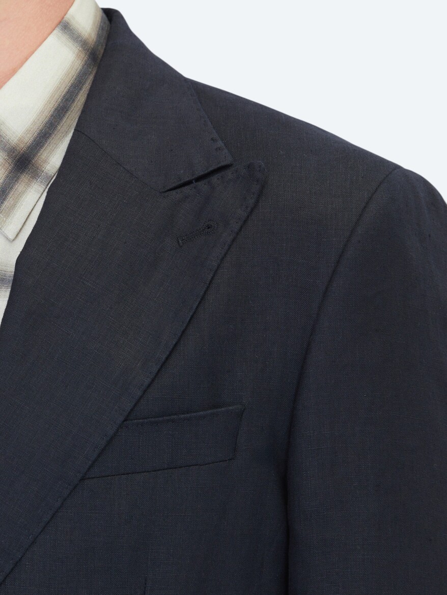 Black Plain Modern Fit 100% Linen Jacket - 4