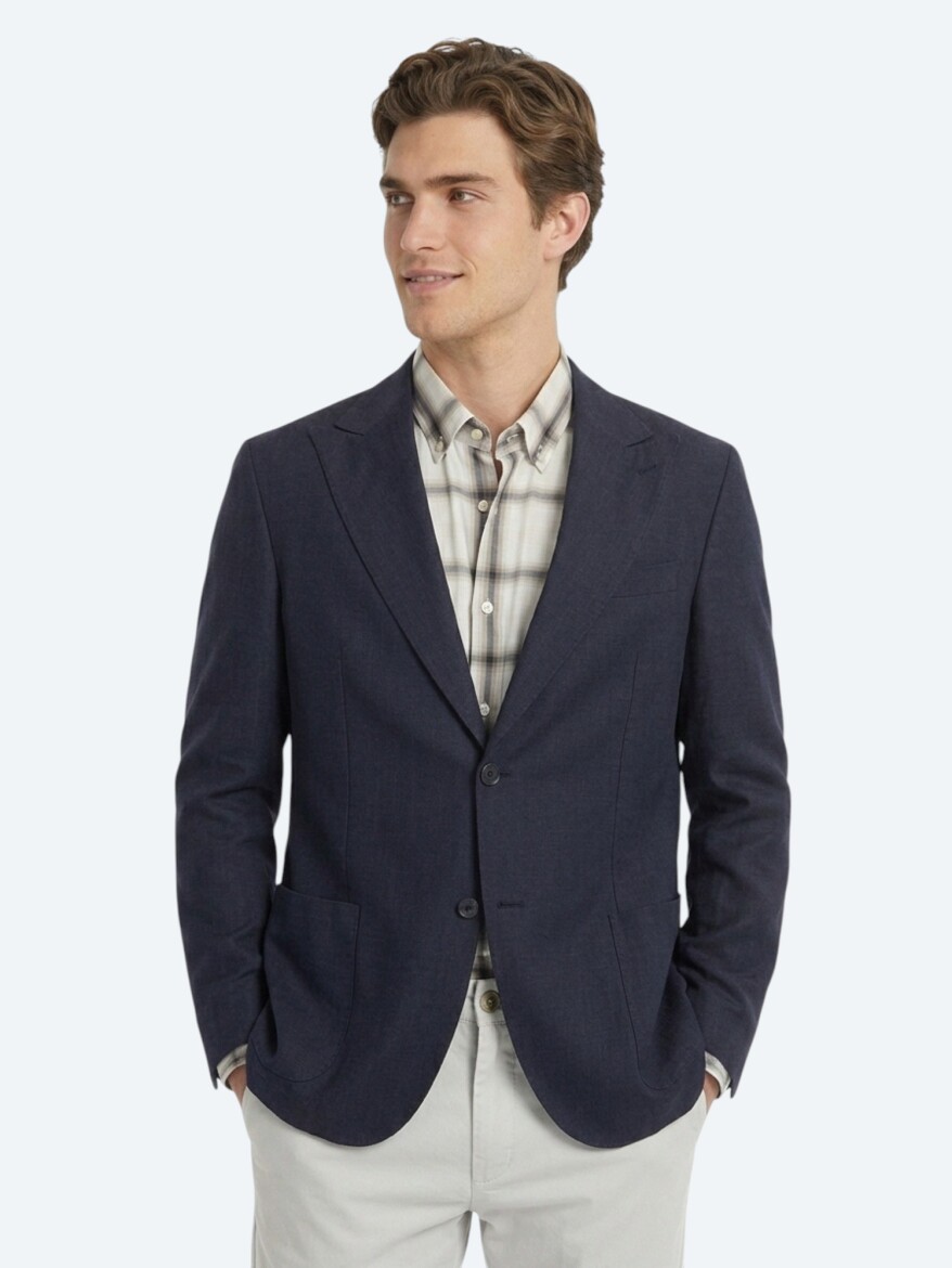 Black Plain Modern Fit 100% Linen Jacket - KİP