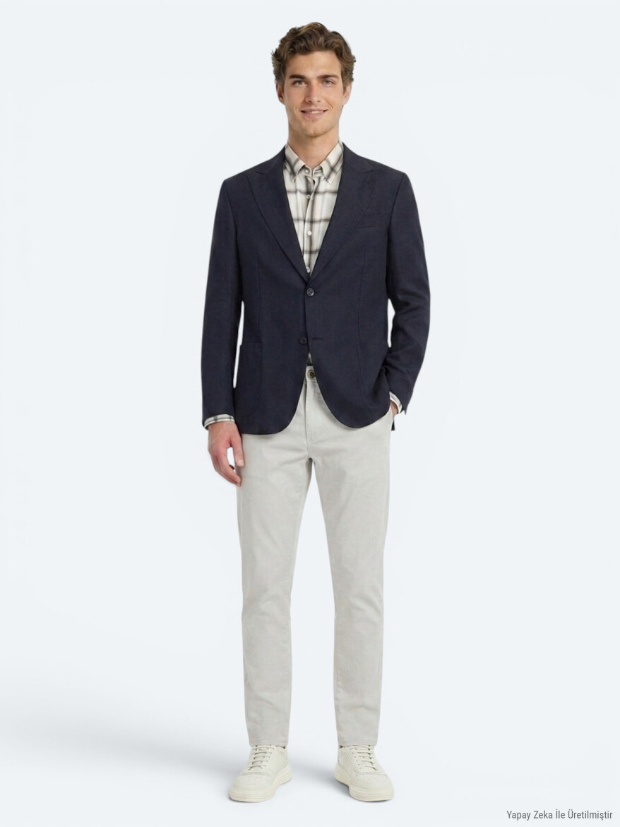 Black Plain Modern Fit 100% Linen Jacket - KİP