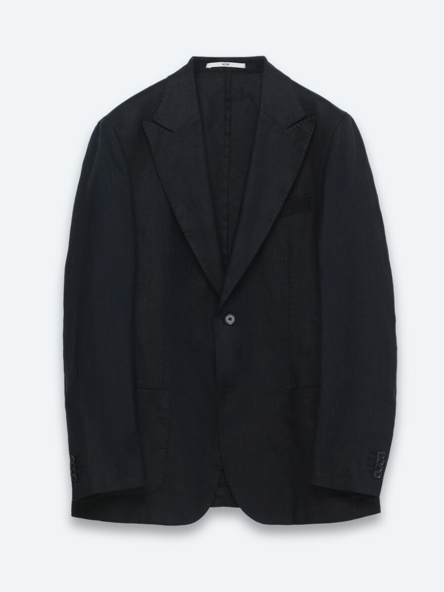 Black Plain Modern Fit 100% Linen Jacket - 5