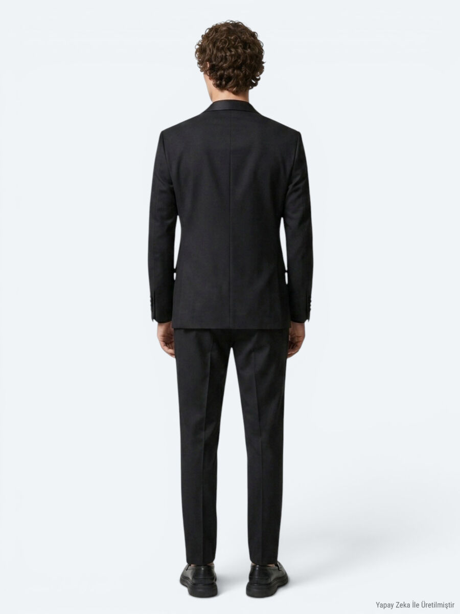 Black Plain Modern Fit Brass Tuxedo - 5