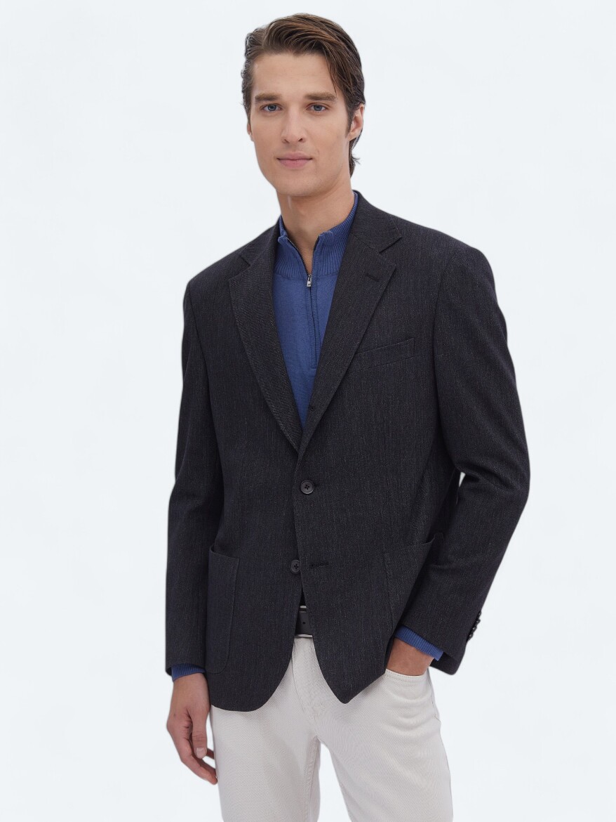 Black Plain Modern Fit Cotton Blended Suit - 2