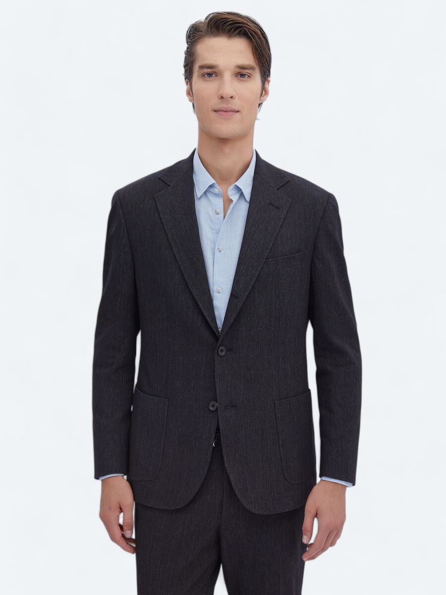Black Plain Modern Fit Cotton Blended Suit - 4