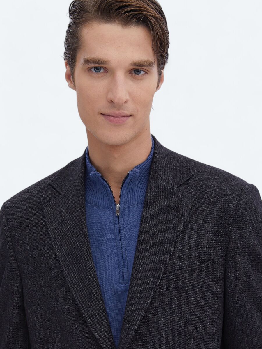 Black Plain Modern Fit Cotton Blended Suit - 5