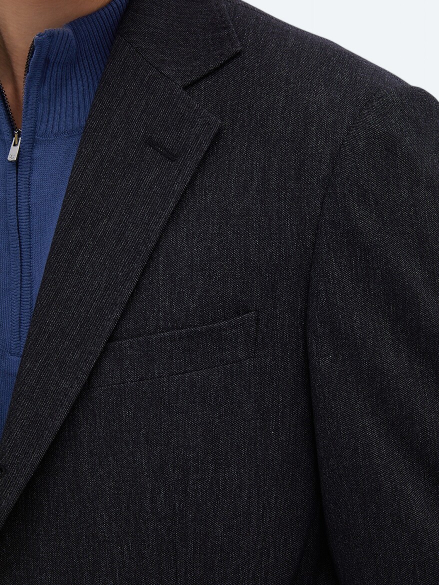 Black Plain Modern Fit Cotton Blended Suit - 6