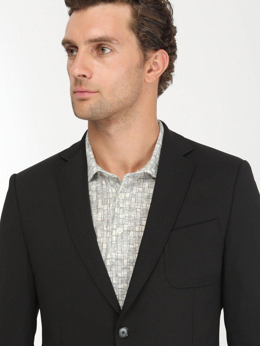 Black Plain Modern Fit Jacket - 4