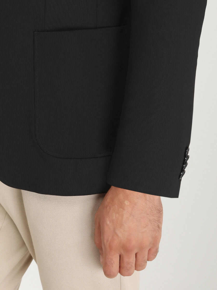 Black Plain Modern Fit Jacket - 5