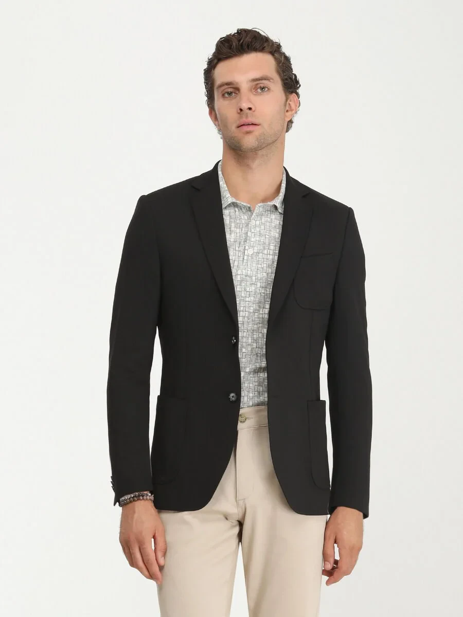 Black Plain Modern Fit Jacket - 2