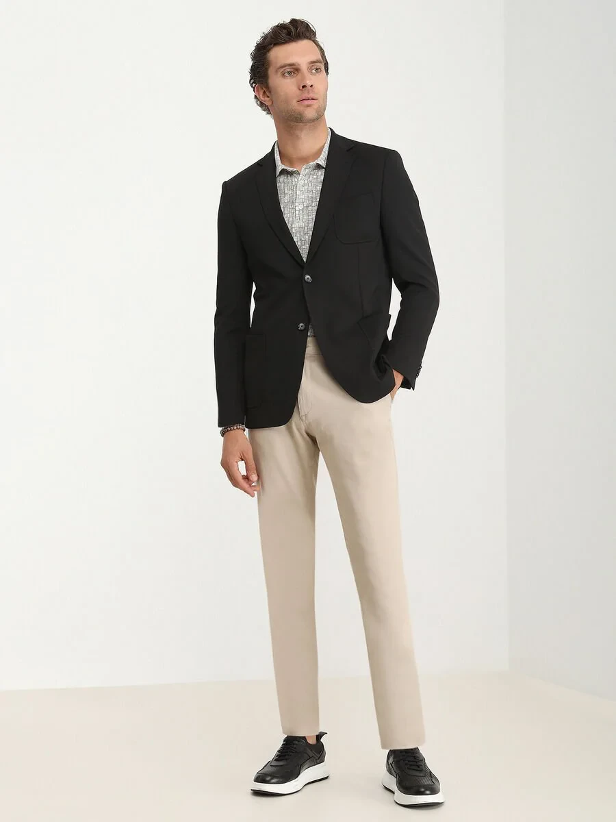 Black Plain Modern Fit Jacket - 3