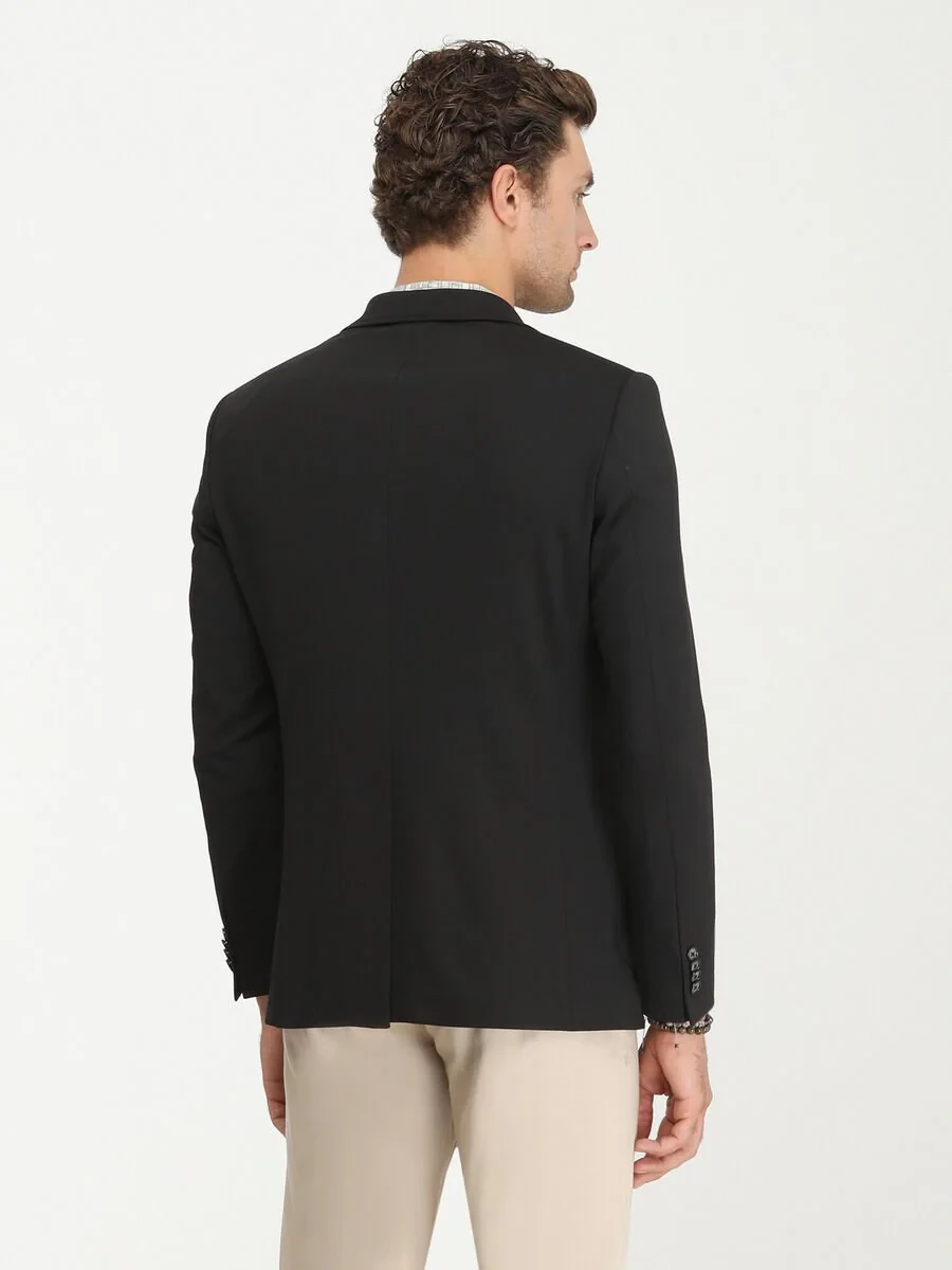 Black Plain Modern Fit Jacket - 7