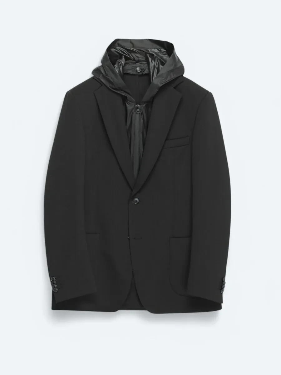 Black Plain Modern Fit Jacket - 1