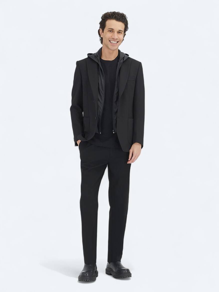Black Plain Modern Fit Jacket - 2