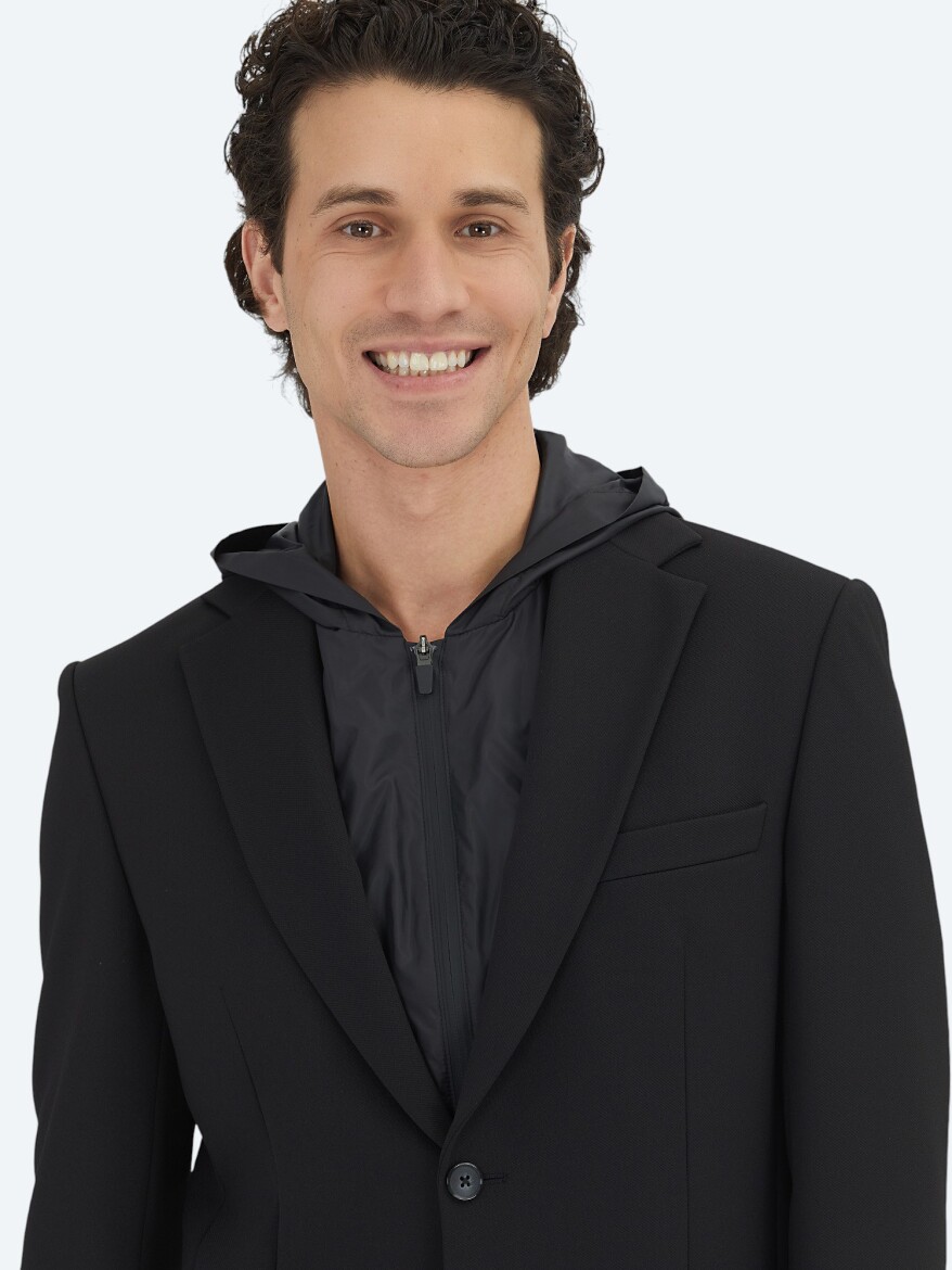 Black Plain Modern Fit Jacket - 3