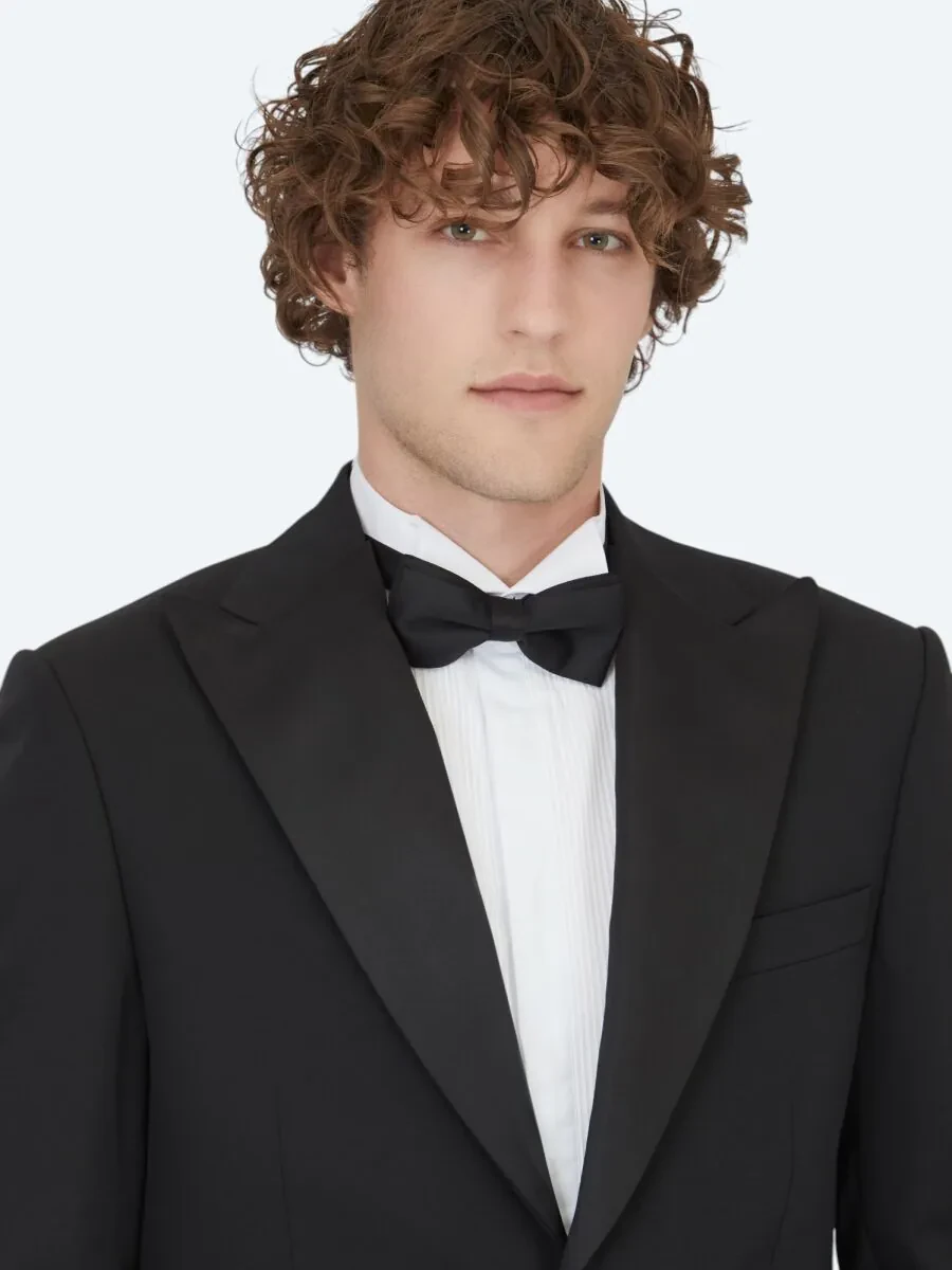 Black Plain Modern Fit Removable Double Breasted Weaving Tuxedo - 3