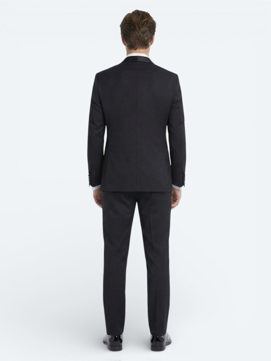 Black Plain Modern Fit Shawl Collar Weaving Tuxedo - 4