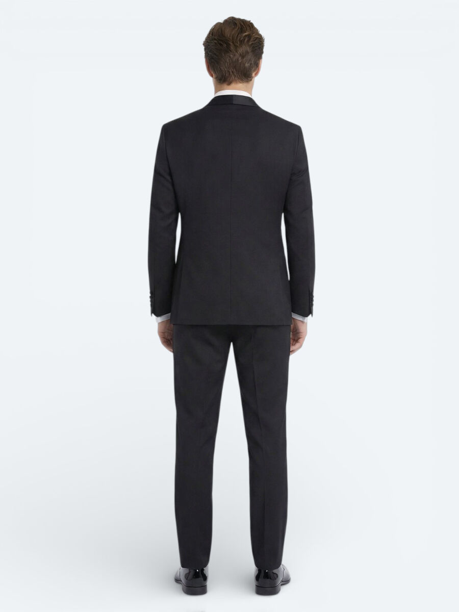 Black Plain Modern Fit Shawl Collar Weaving Tuxedo - 4