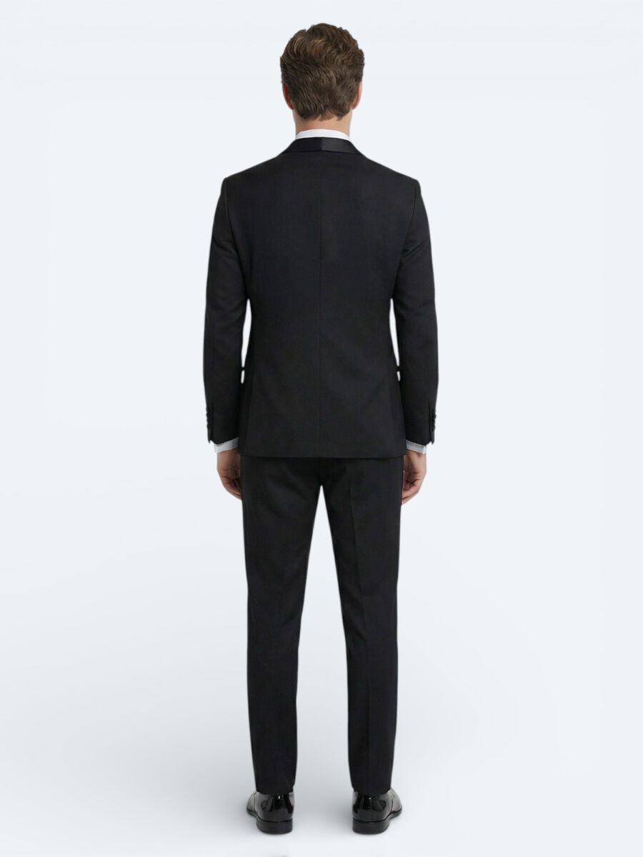 Black Plain Modern Fit Shawl Collar Weaving Tuxedo - 4
