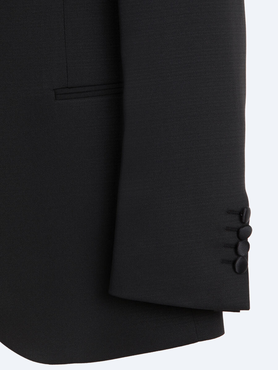 Black Plain Modern Fit Shawl Collar Weaving Tuxedo - 9