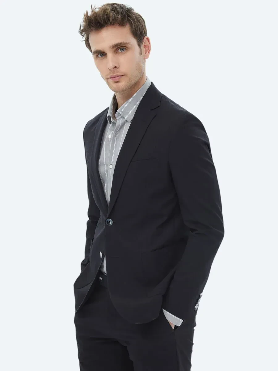 Black Plain Modern Fit Suit - 2