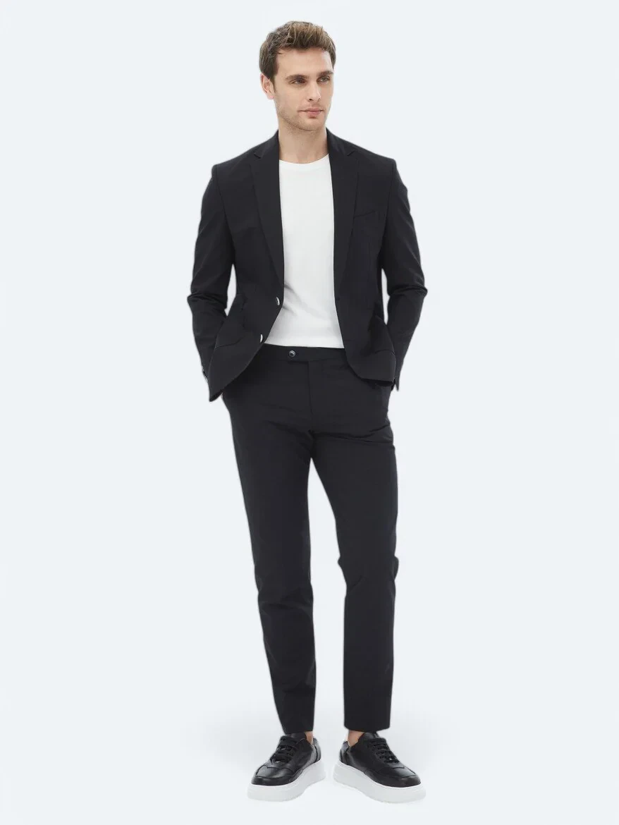 Black Plain Modern Fit Suit - 5