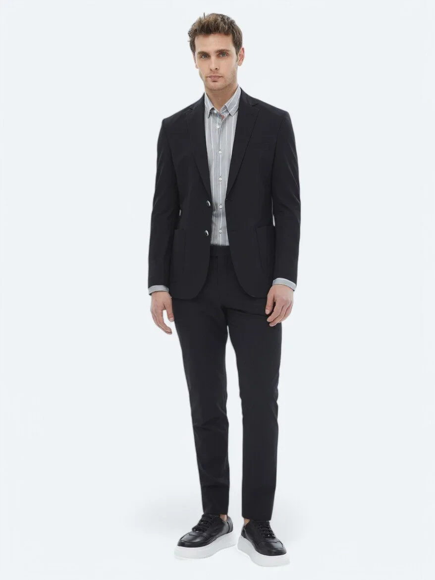 Black Plain Modern Fit Suit - 9
