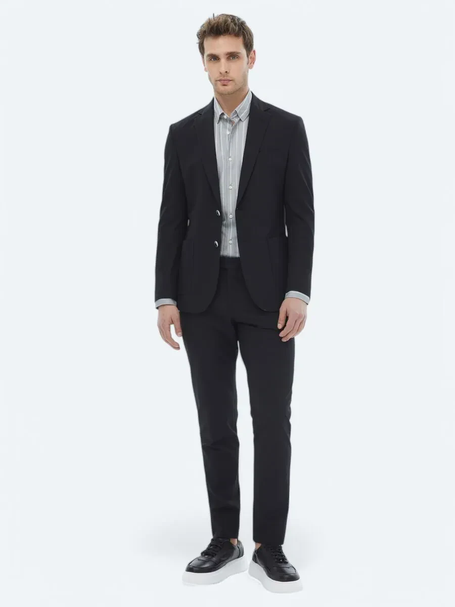 Black Plain Modern Fit Suit - 9