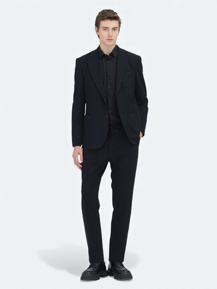 Black Plain Modern Fit Suit - 1