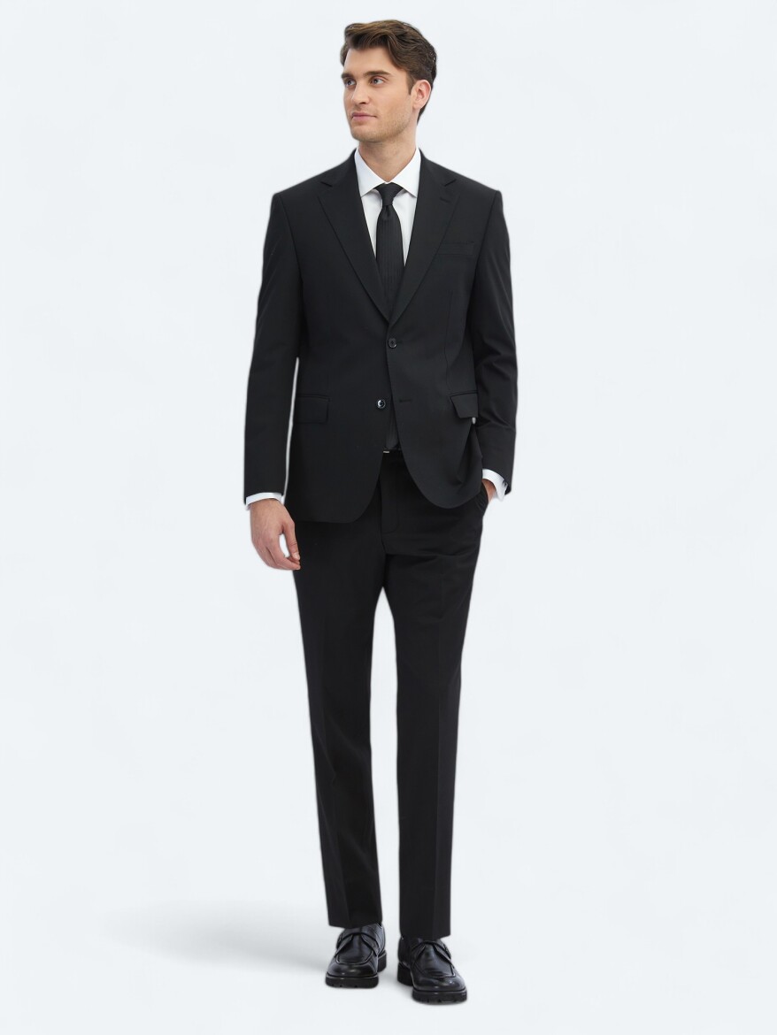 Black Plain Modern Fit Suit - 2