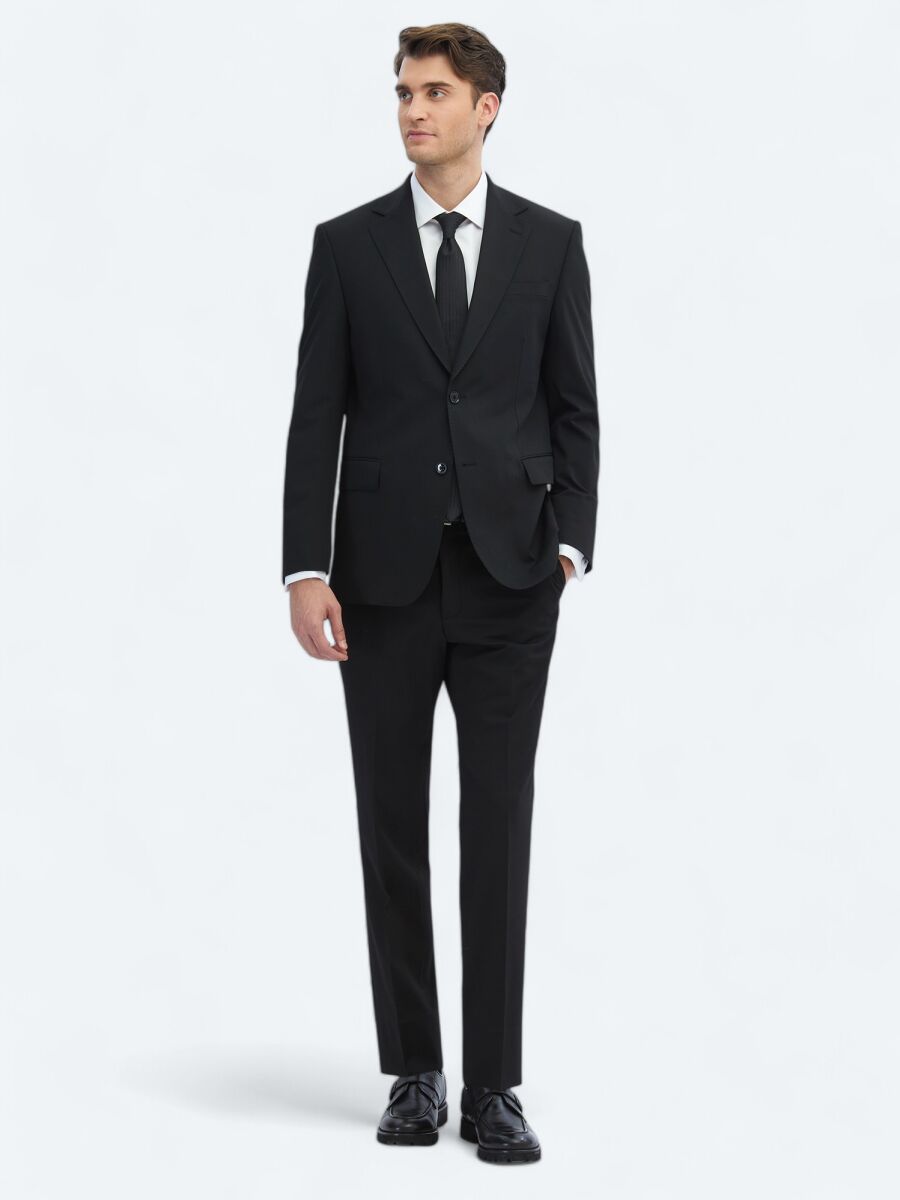 Black Plain Modern Fit Suit - 2