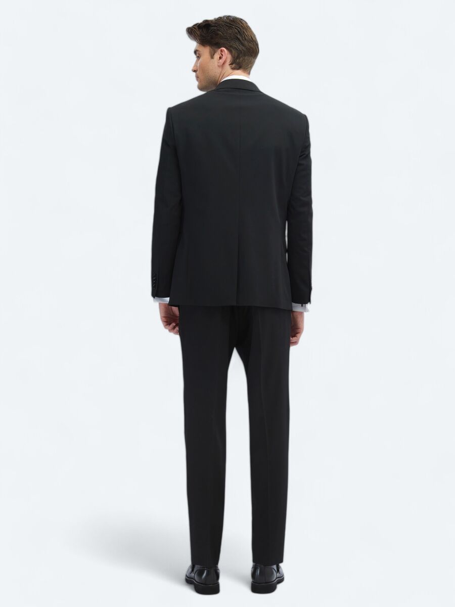 Black Plain Modern Fit Suit - 5