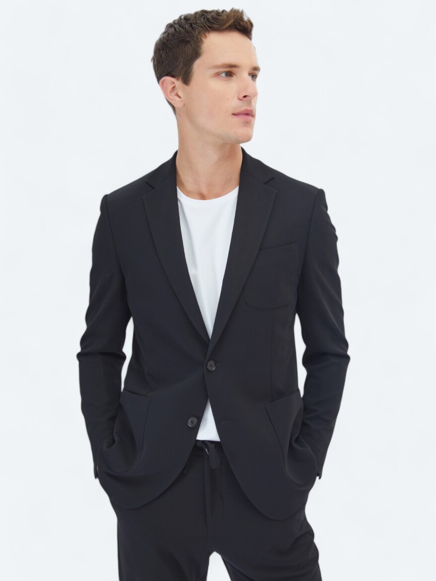 Black Plain Modern Fit Suit - 2