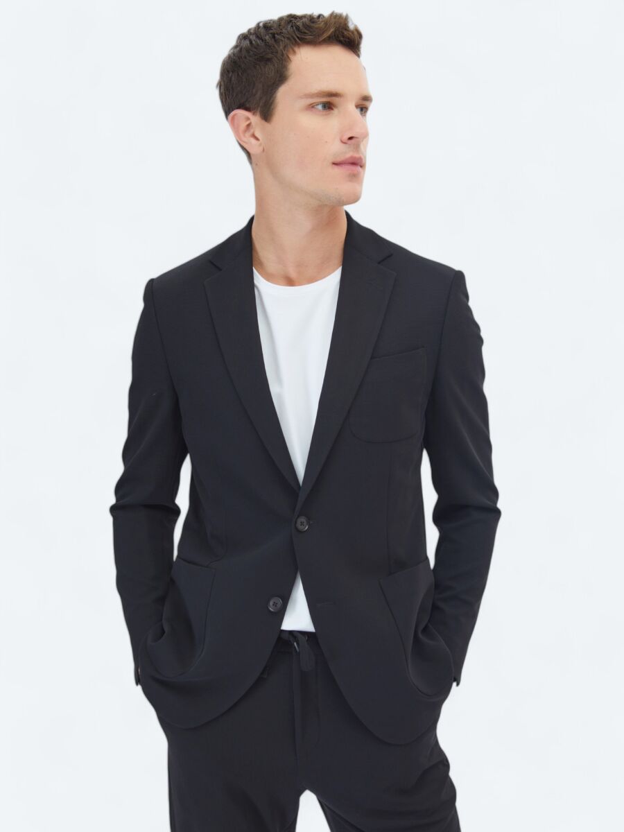 Black Plain Modern Fit Suit - 2