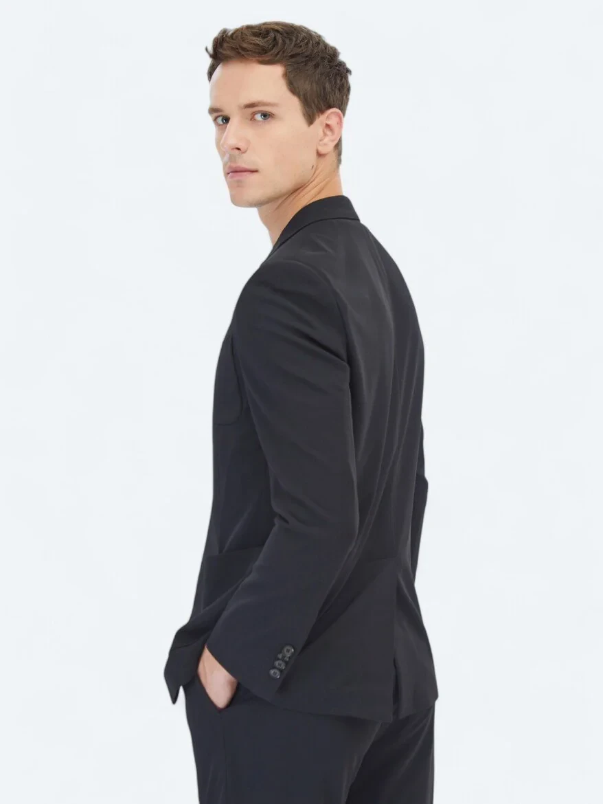 Black Plain Modern Fit Suit - 5