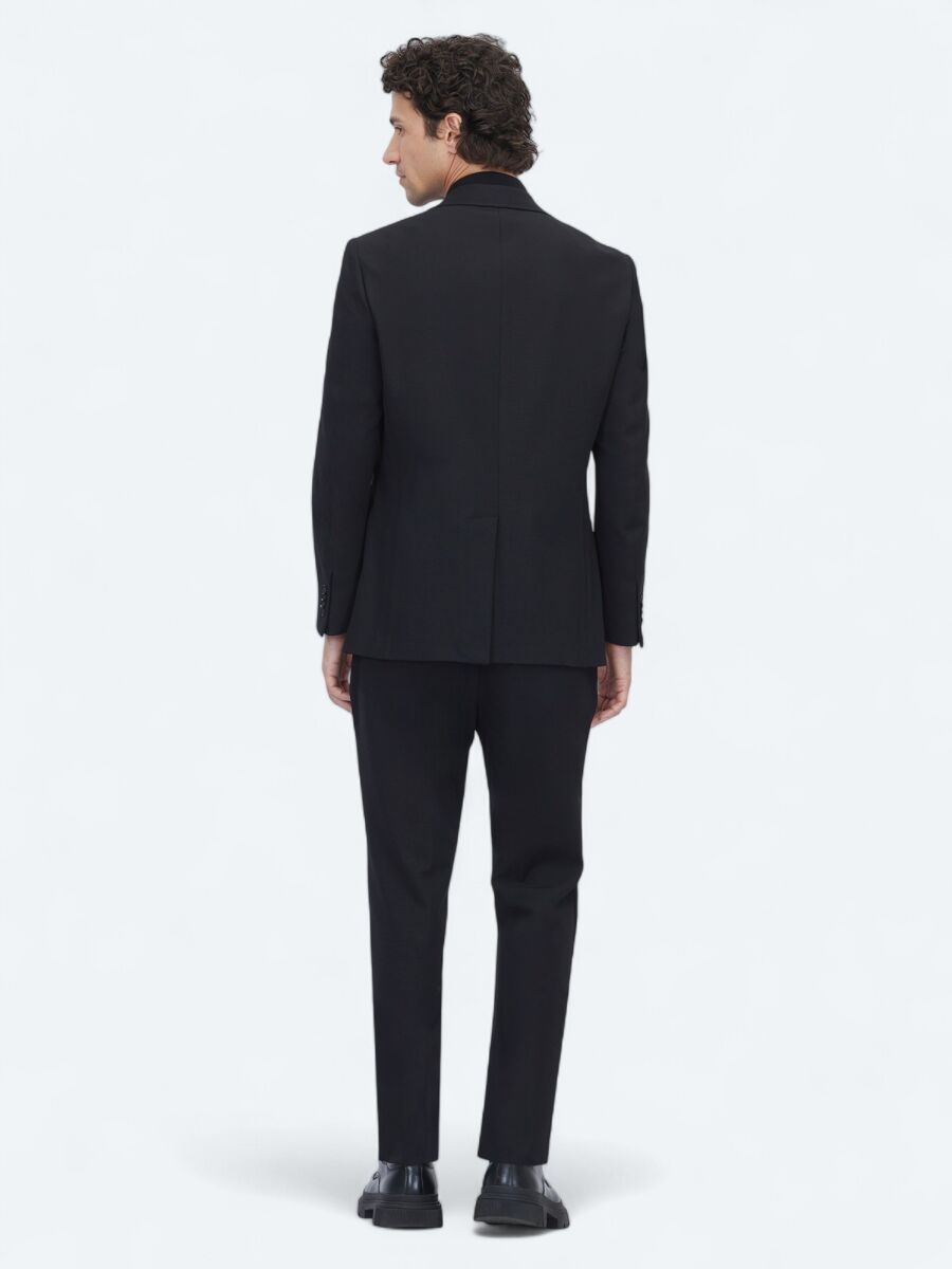 Black Plain Modern Fit Suit - 7