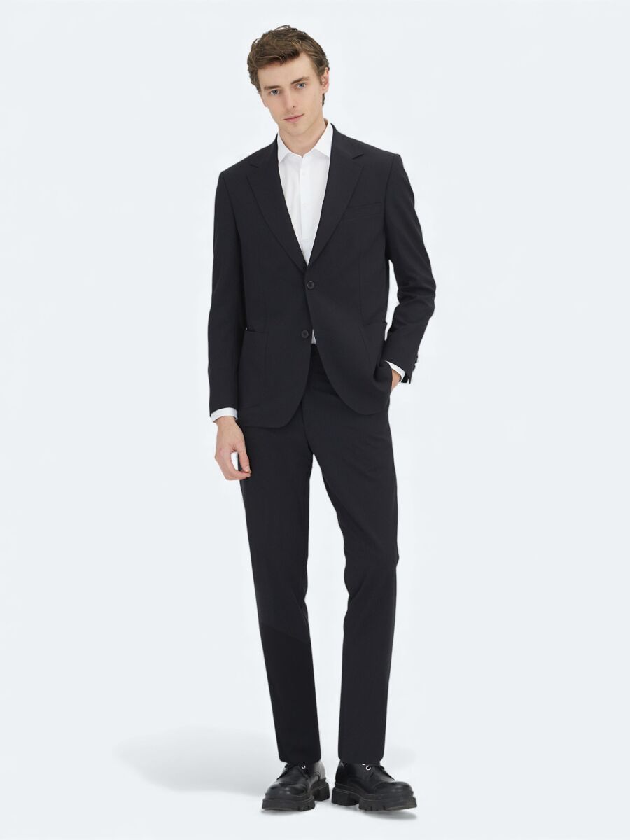 Black Plain Modern Fit Suit - 1