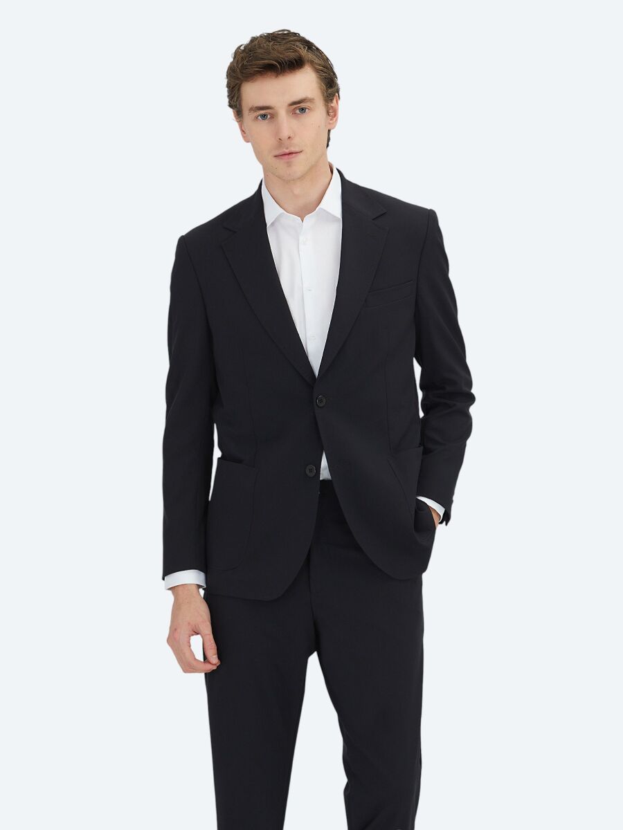 Black Plain Modern Fit Suit - 2