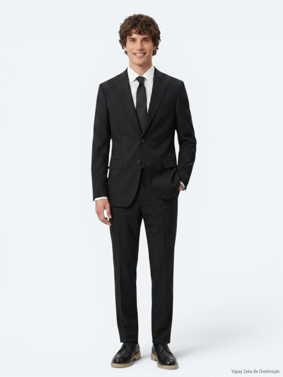 Black Plain Modern Fit Suit - 1