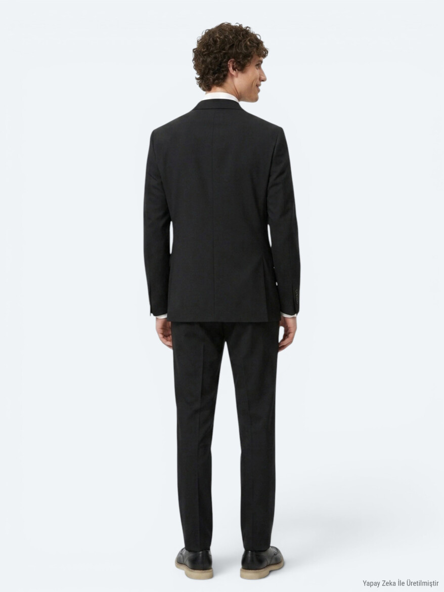 Black Plain Modern Fit Suit - 5