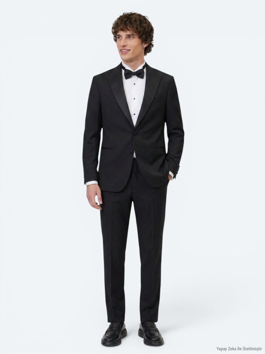Black Plain Modern Fit Weaving Tuxedo - 1