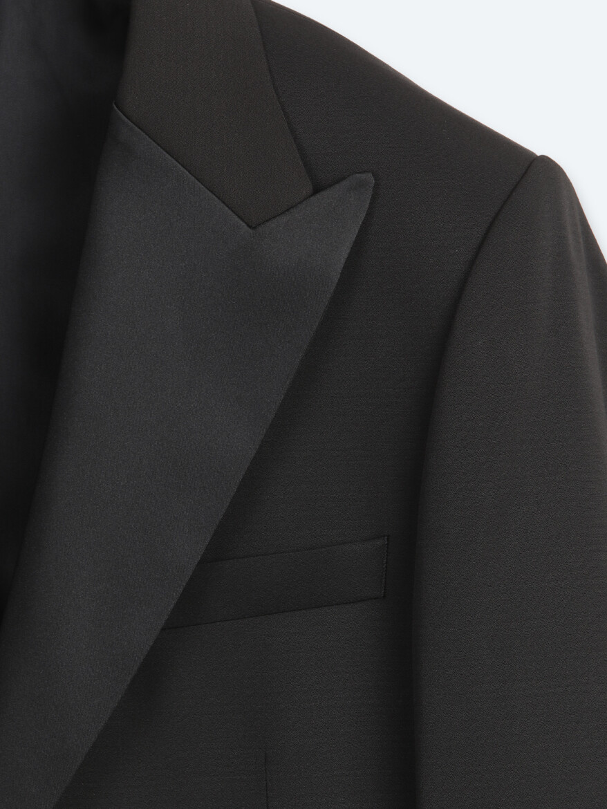 Black Plain Modern Fit Weaving Tuxedo - 8