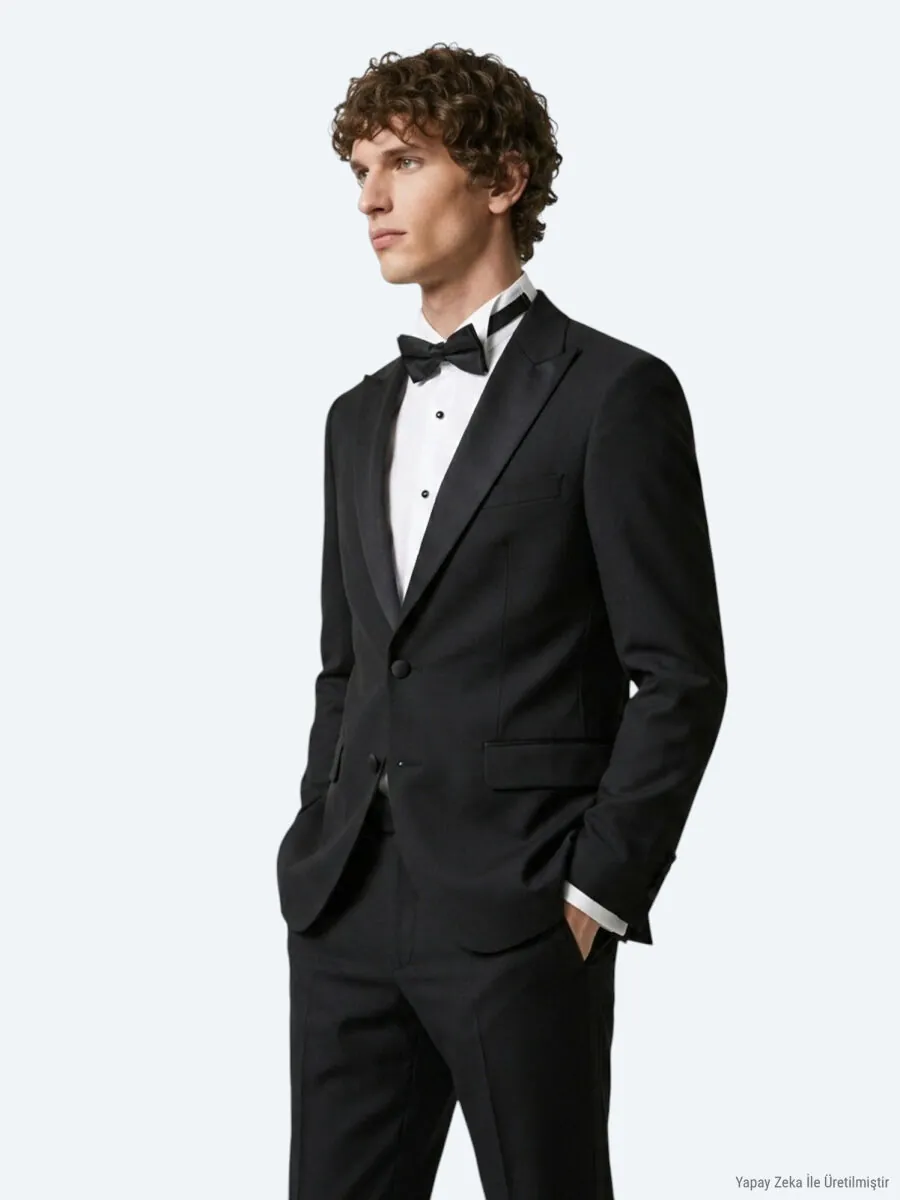 Black Plain Modern Fit Weaving Tuxedo - 1