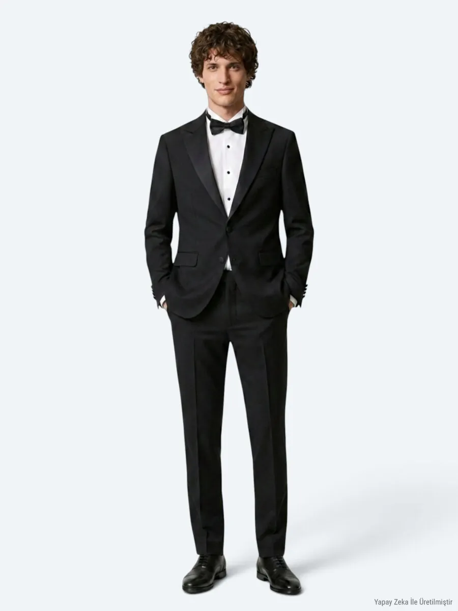 Black Plain Modern Fit Weaving Tuxedo - 3