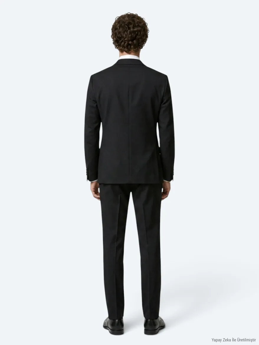 Black Plain Modern Fit Weaving Tuxedo - 5